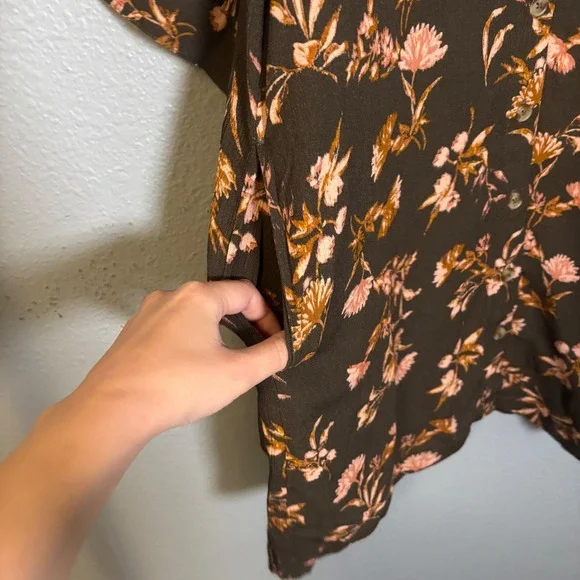 Garnet Hill Jardin Crepe Mini Dress Size XS Brown Floral Fall Boho - Picture 6 of 11